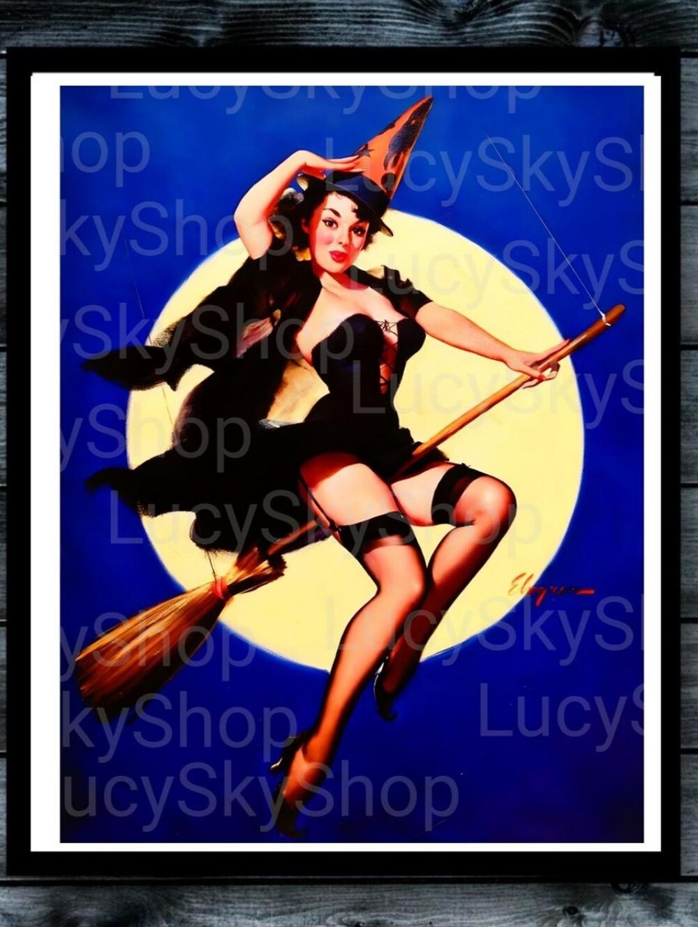 Pinup Vintage Halloween Witch Spooky Everyday Halloween Celestial Wall Art Print